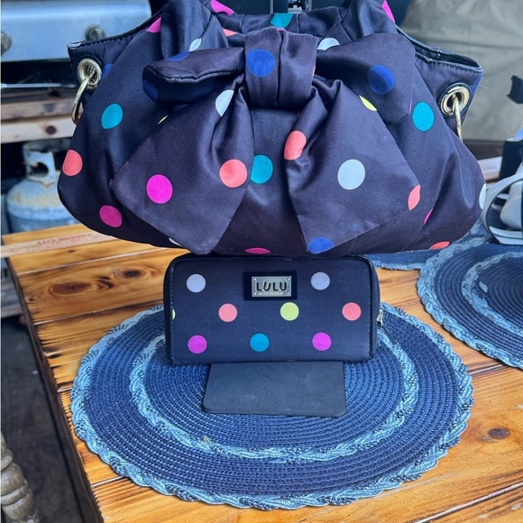 Lulu Guinness Black Polka Dot Bag Set - Picture 1 of 10